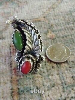 Vtg Native American Sterling Turquoise and Coral Ring Size6.75 Solid 13 Grams