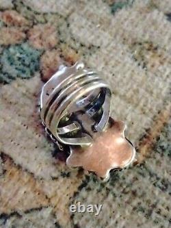 Vtg Native American Sterling Turquoise and Coral Ring Size6.75 Solid 13 Grams