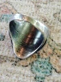 Vtg Native American Sterling Turquoise and Coral Ring Size 11 Solid 17+ Grams
