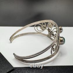 Vtg Native American Style Sterling Silver Malachite Cuff Bracelet Floral 6.25