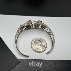 Vtg Native American Style Sterling Silver Malachite Cuff Bracelet Floral 6.25