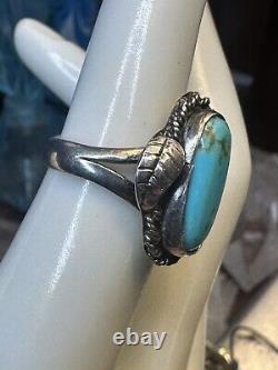 Vtg Native American Turquoise 925 Sterling Silver Ring Size 5