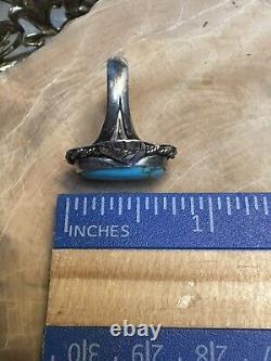 Vtg Native American Turquoise 925 Sterling Silver Ring Size 5