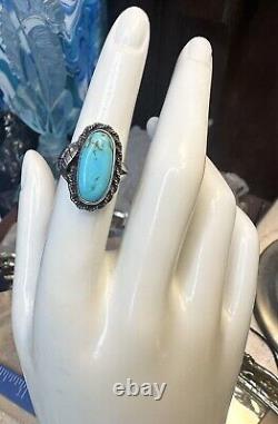 Vtg Native American Turquoise 925 Sterling Silver Ring Size 5