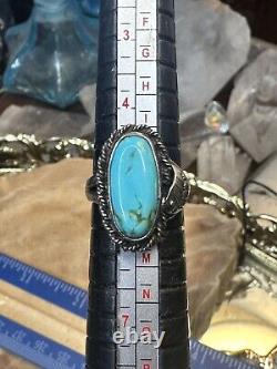 Vtg Native American Turquoise 925 Sterling Silver Ring Size 5