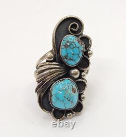 Vtg Native American Turquoise Ring Sterling Silver Navajo Jewelry sz 6 7.2gr