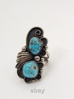 Vtg Native American Turquoise Ring Sterling Silver Navajo Jewelry sz 6 7.2gr