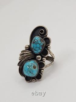 Vtg Native American Turquoise Ring Sterling Silver Navajo Jewelry sz 6 7.2gr