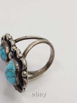 Vtg Native American Turquoise Ring Sterling Silver Navajo Jewelry sz 6 7.2gr