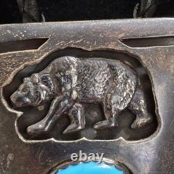 Vtg Native Made/Signed'Jodi' Sterling Silver and Turquoise Bear Bolo 44 Inch