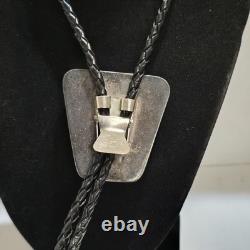 Vtg Native Made/Signed'Jodi' Sterling Silver and Turquoise Bear Bolo 44 Inch