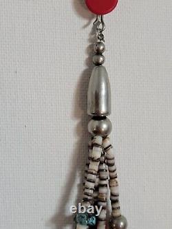 Vtg Navajo 5-Strand Gemstone Stone Bead Necklace Sterling Silver Estate Jewelry