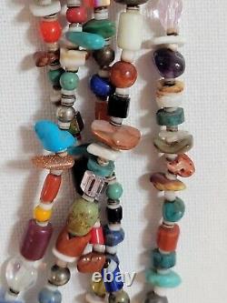 Vtg Navajo 5-Strand Gemstone Stone Bead Necklace Sterling Silver Estate Jewelry