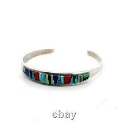 Vtg. Navajo 925 Sterling Silver Multistone Cuff Bracelet 6 SilverCloud 13.4g