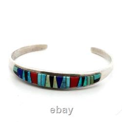 Vtg. Navajo 925 Sterling Silver Multistone Cuff Bracelet 6 SilverCloud 13.4g