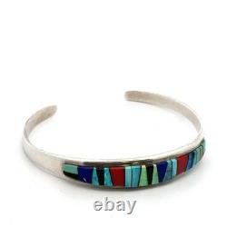 Vtg. Navajo 925 Sterling Silver Multistone Cuff Bracelet 6 SilverCloud 13.4g
