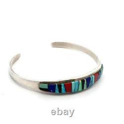 Vtg. Navajo 925 Sterling Silver Multistone Cuff Bracelet 6 SilverCloud 13.4g