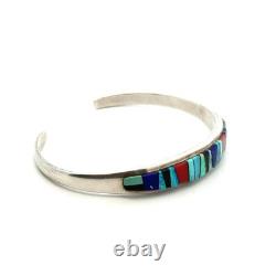 Vtg. Navajo 925 Sterling Silver Multistone Cuff Bracelet 6 SilverCloud 13.4g