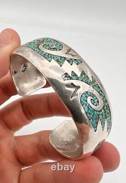 Vtg Navajo Delvin J Nelson Sterling Silver Crushed Turquoise Cuff Bracelet 44.4g
