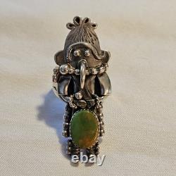 Vtg Navajo Kachina Ring 925 Silver Royston Turquoise Signed Broken Arrow C. 80's