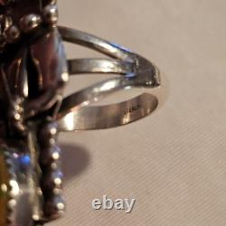 Vtg Navajo Kachina Ring 925 Silver Royston Turquoise Signed Broken Arrow C. 80's