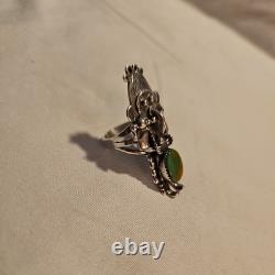 Vtg Navajo Kachina Ring 925 Silver Royston Turquoise Signed Broken Arrow C. 80's
