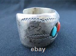 Vtg Navajo Kathleen Yazzie (K. Y.) Sterling Silver Turquoise Coral Cuff Bracelet