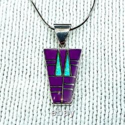 Vtg Navajo Purple Sugilite/ Opal Pendant Necklace Earrings, Inlay 925 St Silver