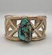 Vtg Navajo Sandcast Sterling Silver Smokey Bisbee Turquoise Cuff Bracelet 77.5g