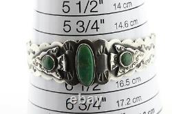 Vtg Navajo Sterling Silver 925 Handmade Green Turqoise Arrowhead Cuff Bracelet