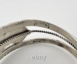 Vtg Navajo Sterling Silver Black Onyx 1 Row Cluster Stamped Cuff Bracelet 33g