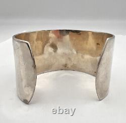 Vtg Navajo Sterling Silver Carico Lake Turquoise Leaf Wide Cuff Bracelet 68.5g