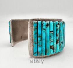 Vtg Navajo Sterling Silver Cobblestone Turquoise & Coral Inlay Cuff Bracelet 95g