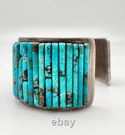 Vtg Navajo Sterling Silver Cobblestone Turquoise & Coral Inlay Cuff Bracelet 95g