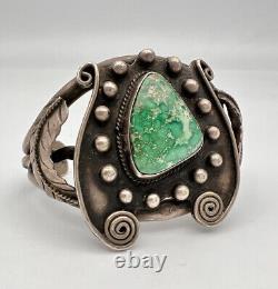 Vtg Navajo Sterling Silver Green Damele Variscite Turquoise Cuff Bracelet 70.5g