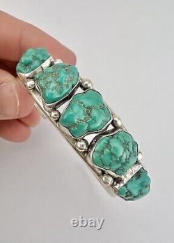 Vtg Navajo Sterling Silver Natural Seafoam Turquoise 5 Stone Cuff Bracelet