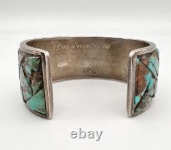 Vtg Navajo Sterling Silver Royston Turquoise Cobblestone Inlay Cuff Bracelet 69g