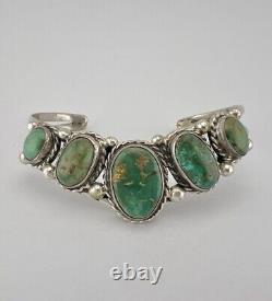 Vtg Navajo Sterling Silver Royston Turquoise Stamped 5 Stone Cuff Bracelet 19.8g