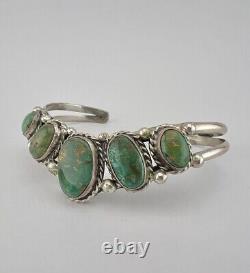 Vtg Navajo Sterling Silver Royston Turquoise Stamped 5 Stone Cuff Bracelet 19.8g