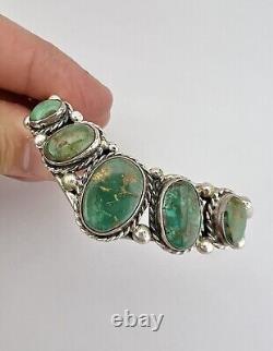 Vtg Navajo Sterling Silver Royston Turquoise Stamped 5 Stone Cuff Bracelet 19.8g