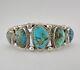Vtg Navajo Sterling Silver Royston Turquoise Stamped Large Cuff Bracelet 39.6g