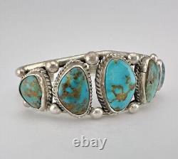 Vtg Navajo Sterling Silver Royston Turquoise Stamped Large Cuff Bracelet 39.6g