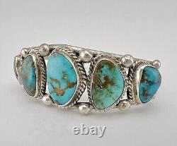 Vtg Navajo Sterling Silver Royston Turquoise Stamped Large Cuff Bracelet 39.6g