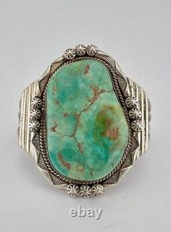 Vtg Navajo Sterling Silver Royston Turquoise Stamped Wide Cuff Bracelet 59.7g