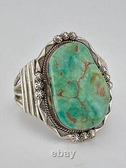 Vtg Navajo Sterling Silver Royston Turquoise Stamped Wide Cuff Bracelet 59.7g