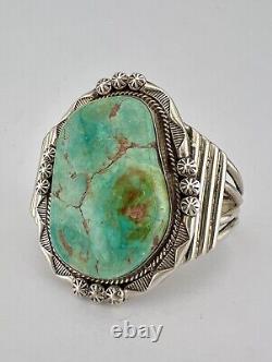 Vtg Navajo Sterling Silver Royston Turquoise Stamped Wide Cuff Bracelet 59.7g
