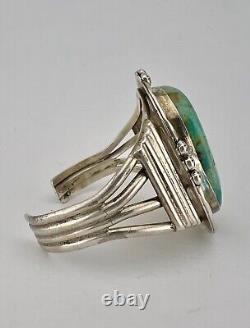 Vtg Navajo Sterling Silver Royston Turquoise Stamped Wide Cuff Bracelet 59.7g