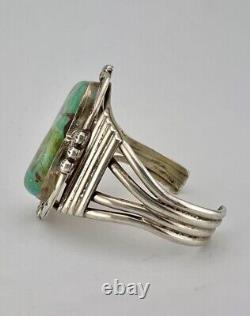 Vtg Navajo Sterling Silver Royston Turquoise Stamped Wide Cuff Bracelet 59.7g