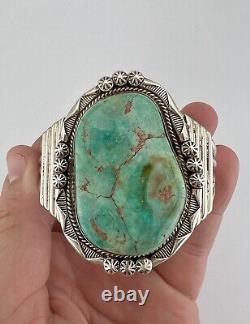 Vtg Navajo Sterling Silver Royston Turquoise Stamped Wide Cuff Bracelet 59.7g