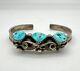 Vtg Navajo Sterling Silver Sleeping Beauty Turquoise 3 Stone Cuff Bracelet